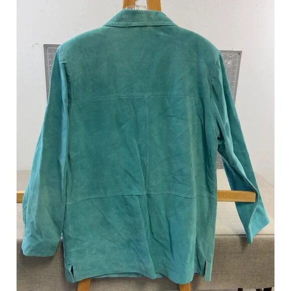 Jessica Holbrook Women’s Suede Leather Jacket Sz. M VG+ Washable Teal - Picture 2 of 8